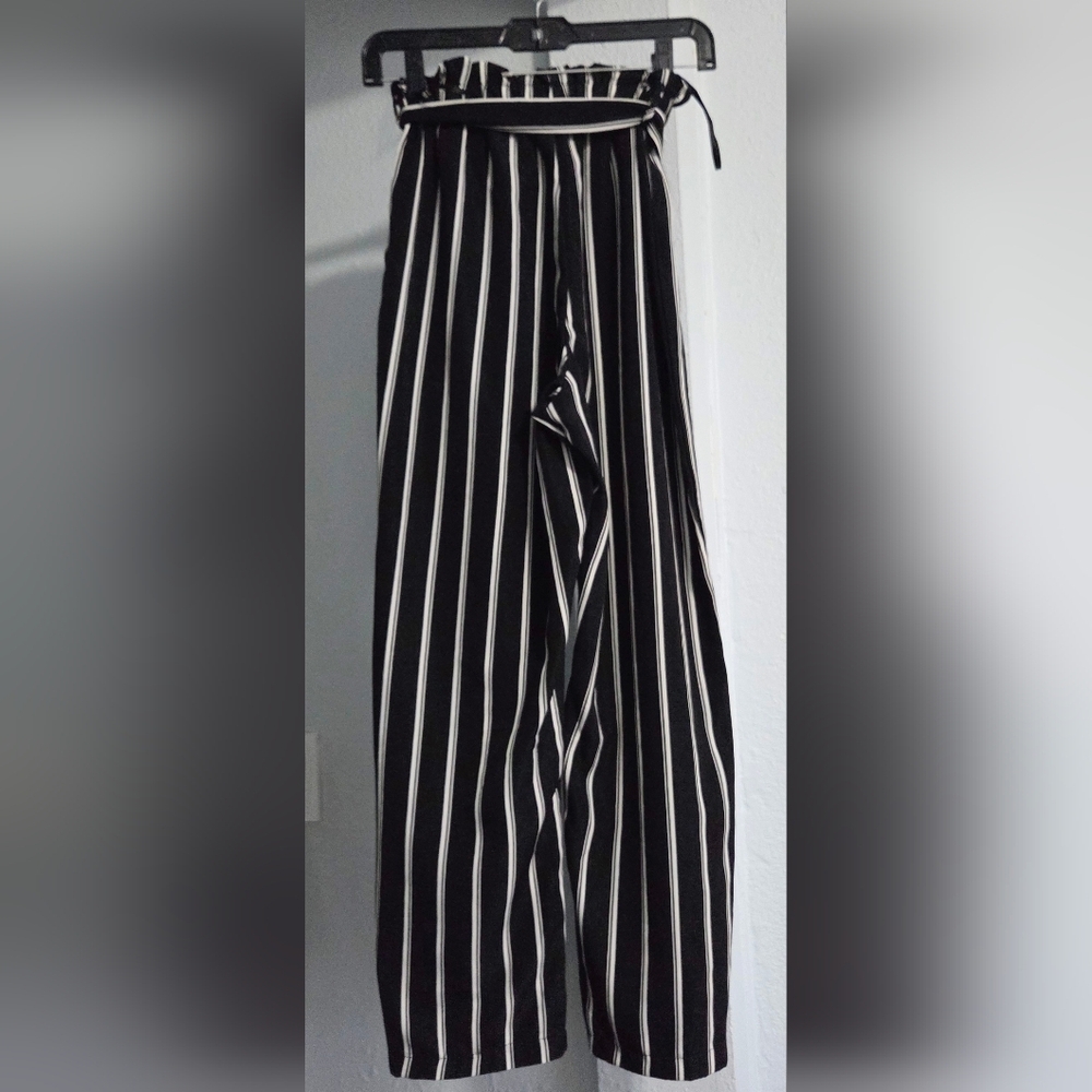 Striped Black and White Women's Pants - Picture 2 of 6